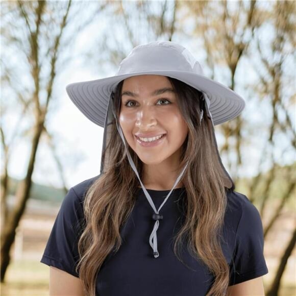 Mens UPF 50+ Sun Protection Cap Wide Brim Fishing Hat with Neck Flap Sun Hat - Picture 2 of 7